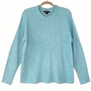 Something Navy Slouchy Ribbed Crew Neck Turquoise Sweater